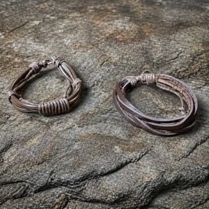 2Pcs Brown Multi Strand Leather Cord Couples Friendship Bracelets Set Gift NEW